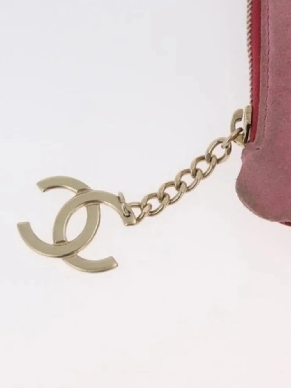 CHANEL Icon Series Pouch Suede Pink Gold CC Auth 176765